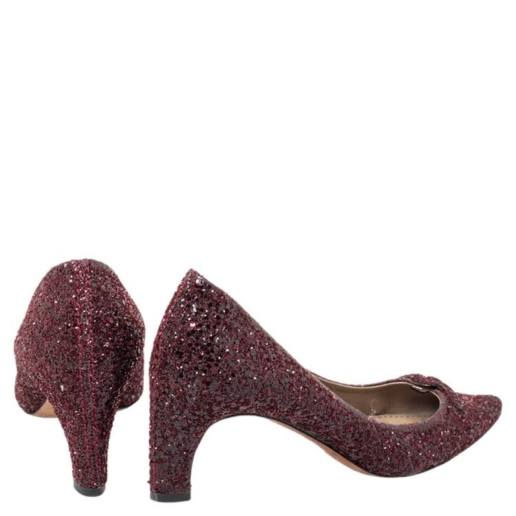 Pre Owned Marc Jacobs Burgundy Glitter Slip on Pumps Size 37