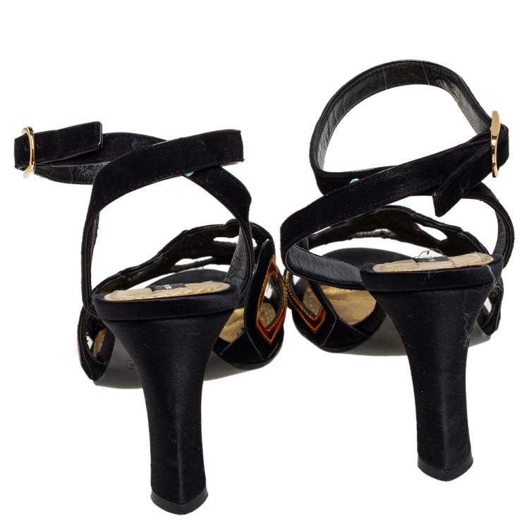 Pre Owned Marc Jacobs Multicolor Suede and Leather Heart Cut out Ankle Strap Sandals Size 39.5