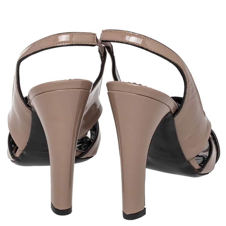 Pre Owned Marc Jacobs Beige Patent Leather Strappy Slingback Sandals Size 36.5