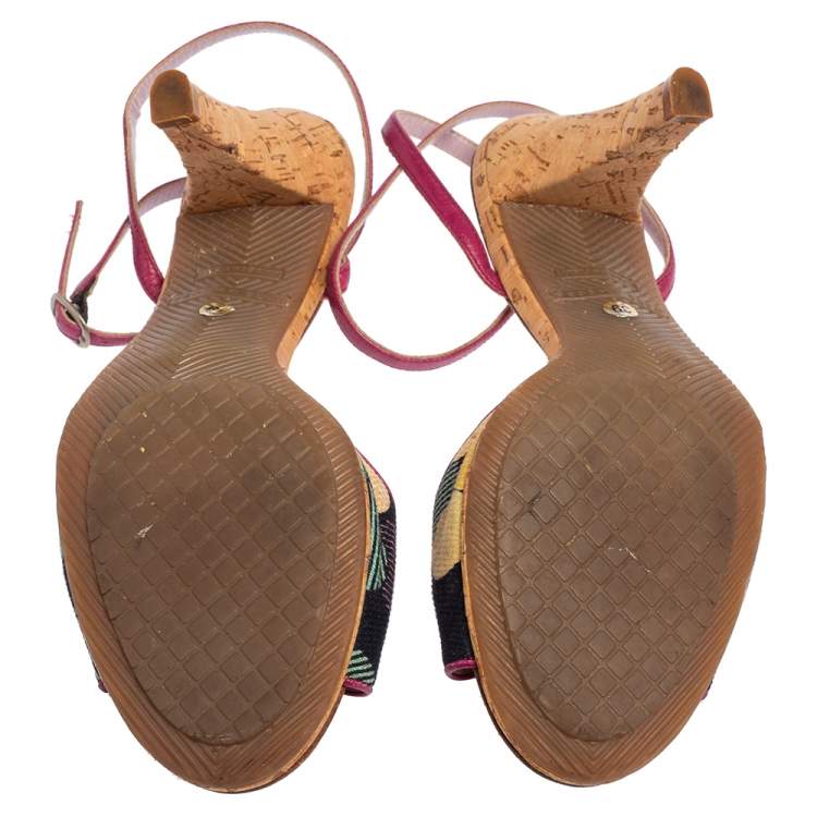 Pre Owned Marc Jacobs Multicolor Canvas and Leather  Ankle Strap Sandals Size 39