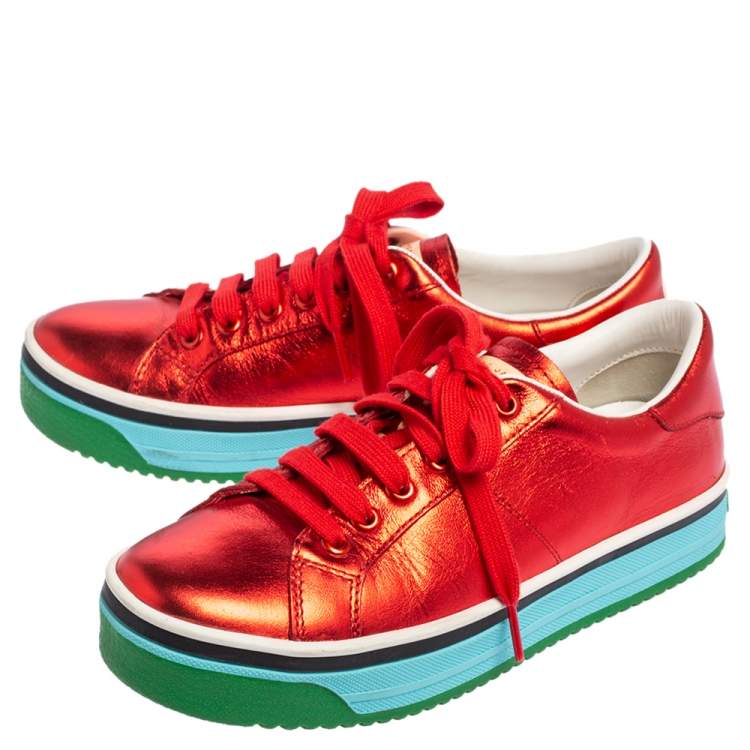 Pre Owned Marc Jacobs Metallic Red Leather Low Top Sneakers Size 37