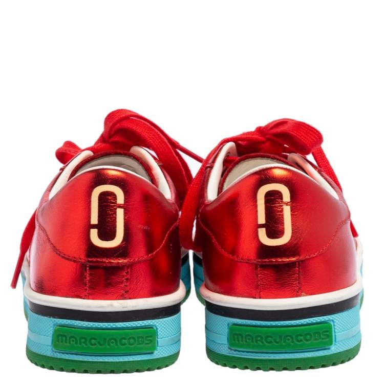 Pre Owned Marc Jacobs Metallic Red Leather Low Top Sneakers Size 37