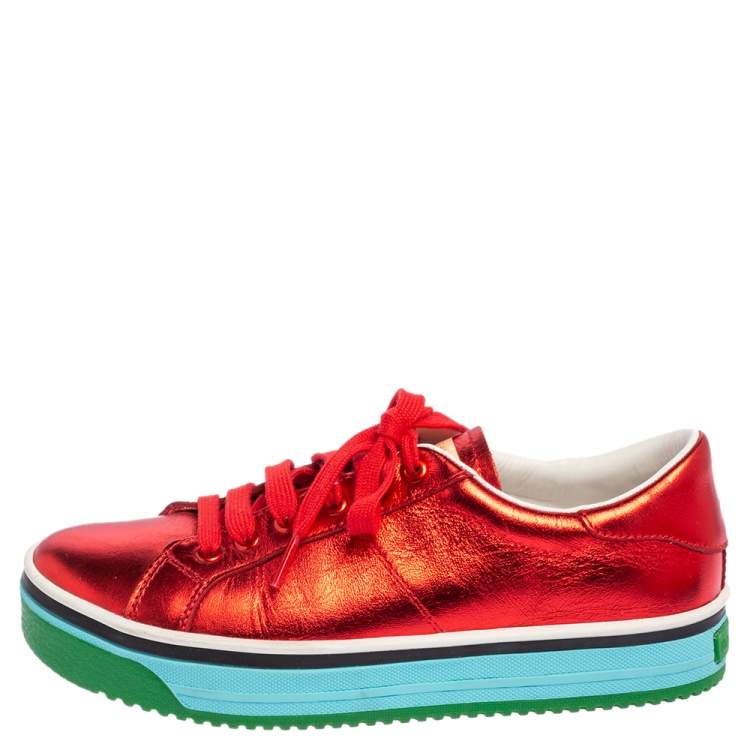 Pre Owned Marc Jacobs Metallic Red Leather Low Top Sneakers Size 37
