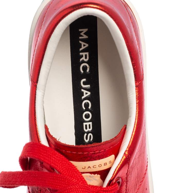 Pre Owned Marc Jacobs Metallic Red Leather Low Top Sneakers Size 37