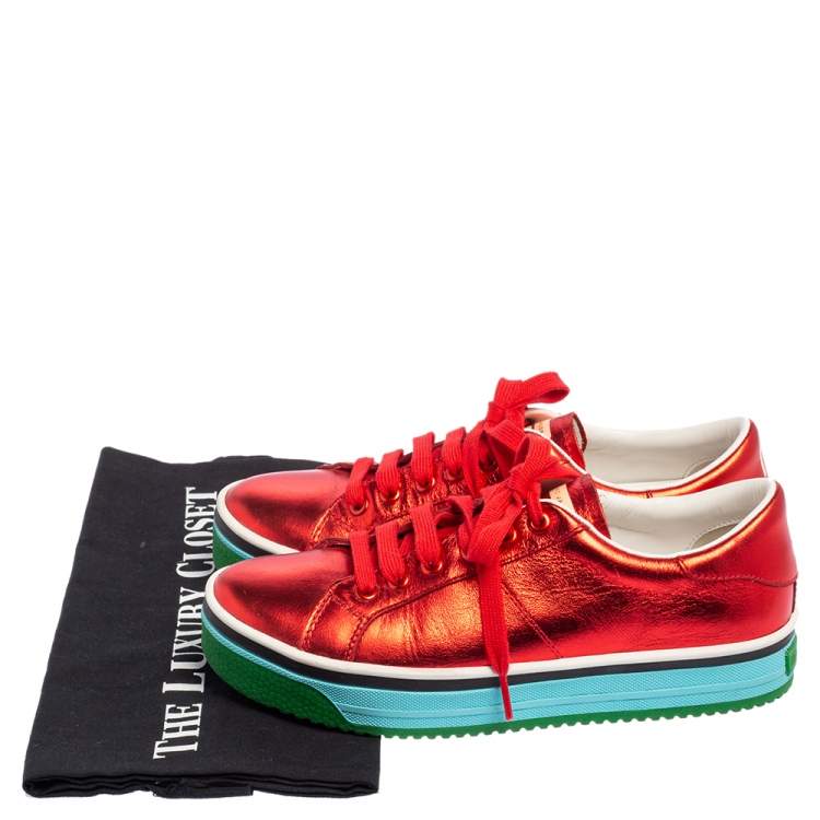 Pre Owned Marc Jacobs Metallic Red Leather Low Top Sneakers Size 37