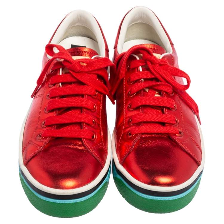 Pre Owned Marc Jacobs Metallic Red Leather Low Top Sneakers Size 37