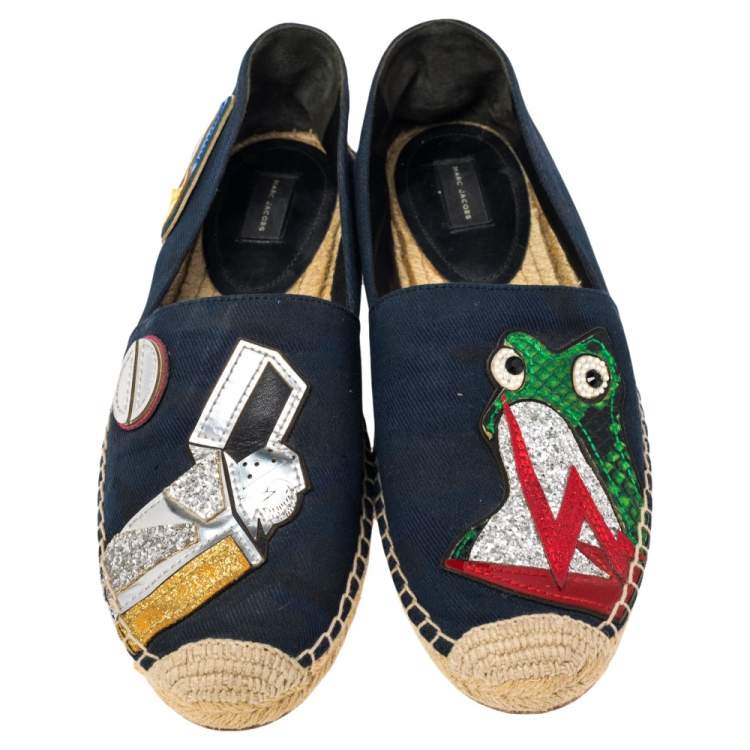 Pre Owned Marc Jacobs Black  Canvas Espadrille Flats Size  38