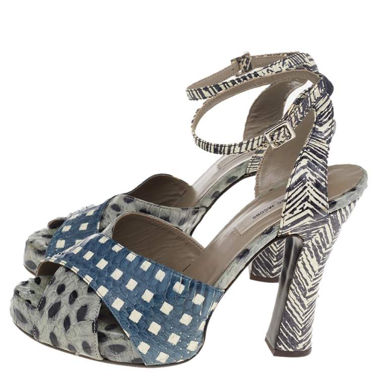 مملوكة مسبقًا Marc Jacobs Multicolor Python Leather Ankle Strap Sandals Size 35.5 