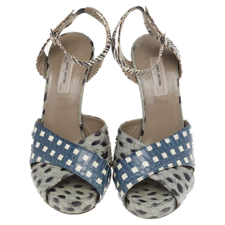 مملوكة مسبقًا Marc Jacobs Multicolor Python Leather Ankle Strap Sandals Size 35.5 