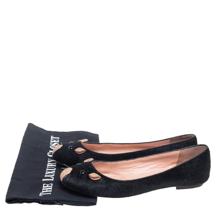 Pre Owned Marc Jacobs Black Calf Hair Mouse Ballet Flats Size 38.5