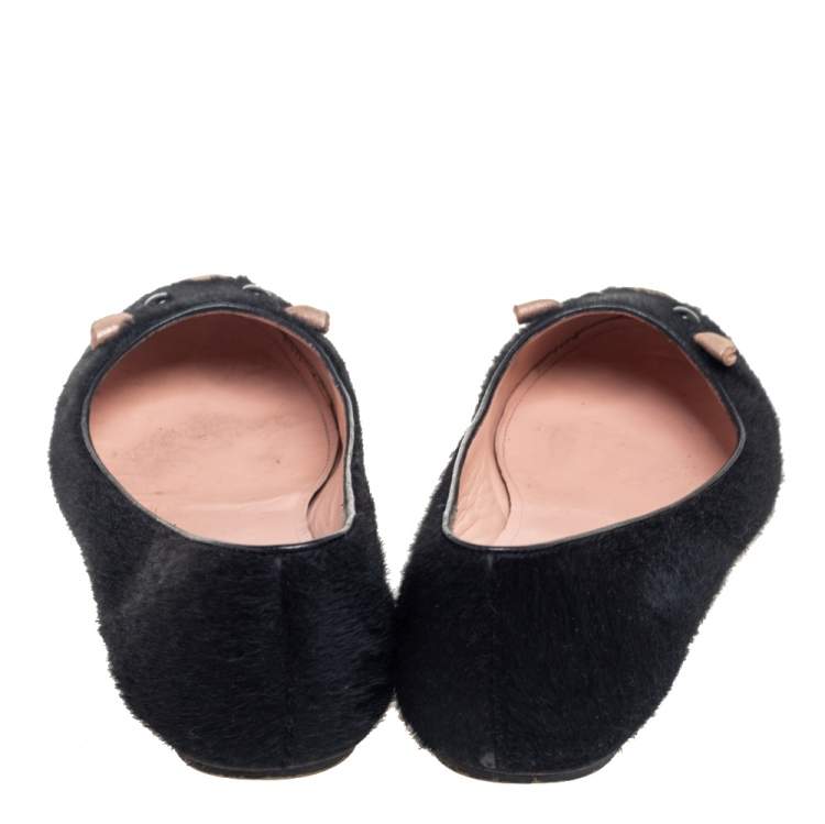 Pre Owned Marc Jacobs Black Calf Hair Mouse Ballet Flats Size 38.5