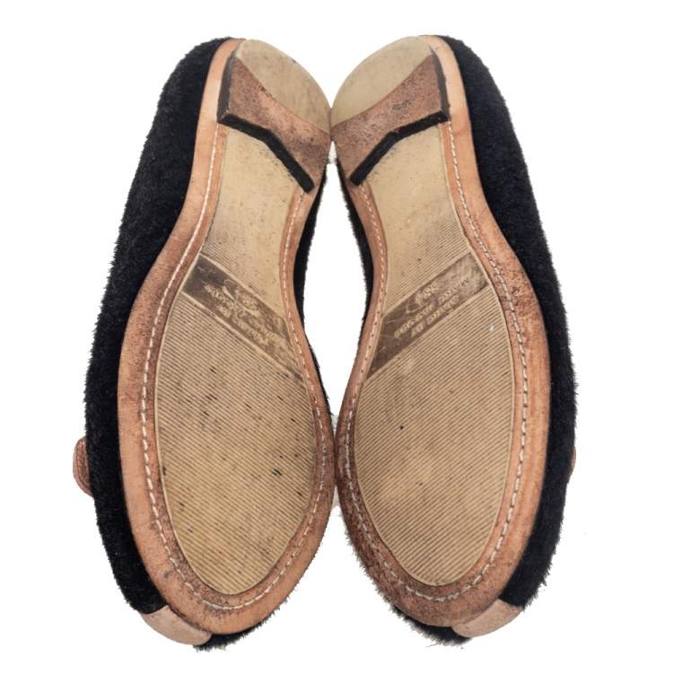 Pre Owned Marc Jacobs Black Calf Hair Mouse Ballet Flats Size 38.5
