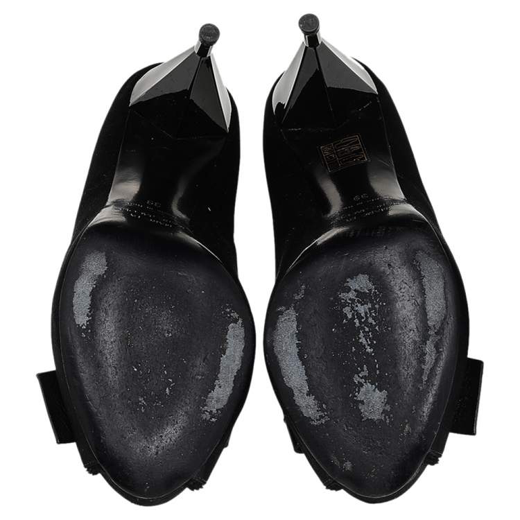 Pre Owned Marc By Marc Jacobs Black Satin Bow Peep Toe Pumps Size 39