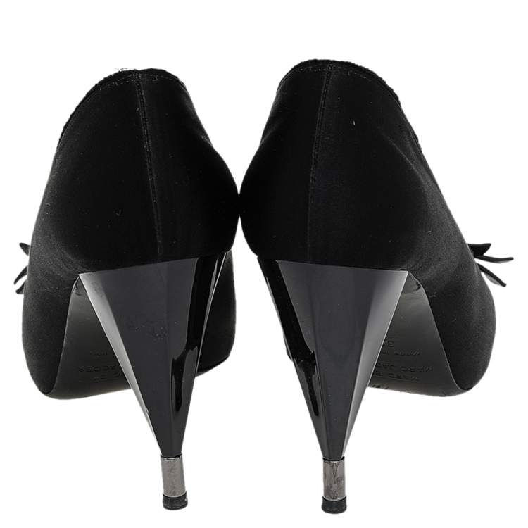 Pre Owned Marc By Marc Jacobs Black Satin Bow Peep Toe Pumps Size 39