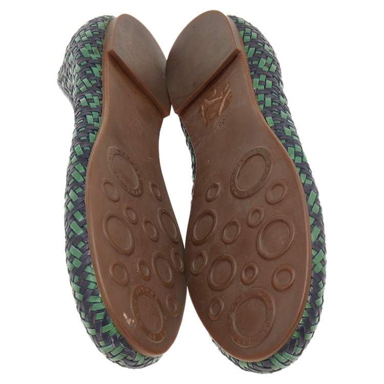Pre Owned Marc Jacobs Green/Black Braided Leather Ballet Flats Size 38