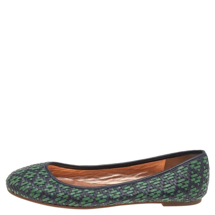 Pre Owned Marc Jacobs Green/Black Braided Leather Ballet Flats Size 38
