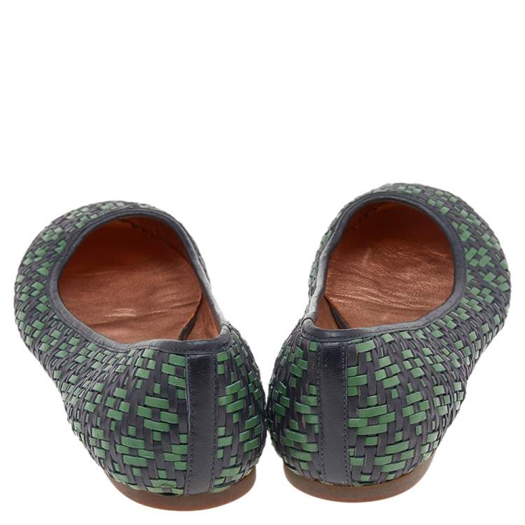 Pre Owned Marc Jacobs Green/Black Braided Leather Ballet Flats Size 38