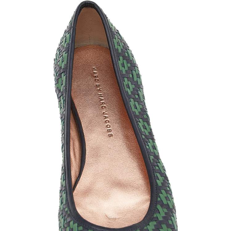 Pre Owned Marc Jacobs Green/Black Braided Leather Ballet Flats Size 38