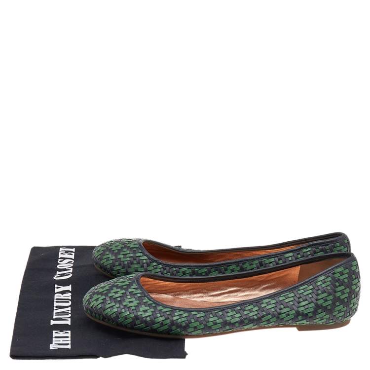 Pre Owned Marc Jacobs Green/Black Braided Leather Ballet Flats Size 38