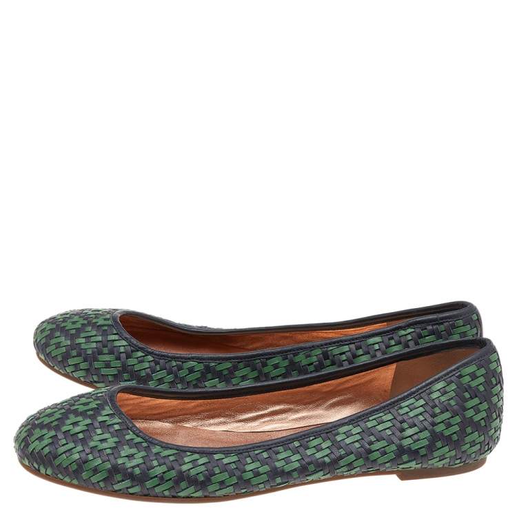Pre Owned Marc Jacobs Green/Black Braided Leather Ballet Flats Size 38