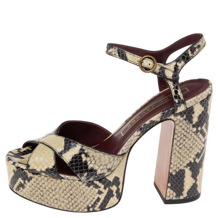 Pre Owned Marc Jacobs Black/Beige Python Embossed Leather Criss Crss Platform Ankle Strap Size 36