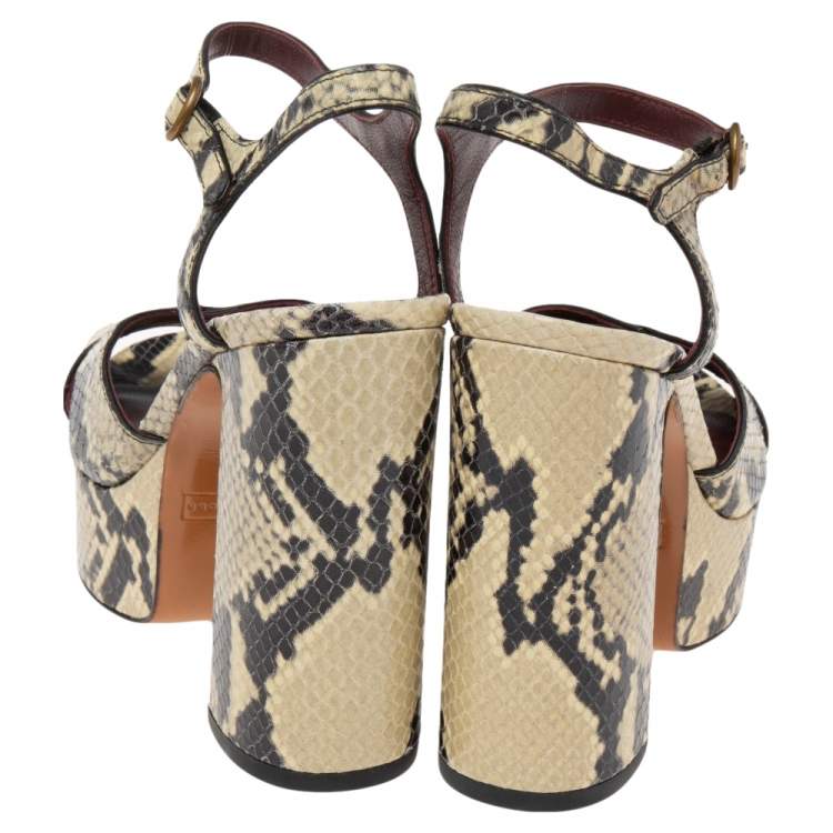 Pre Owned Marc Jacobs Black/Beige Python Embossed Leather Criss Crss Platform Ankle Strap Size 36