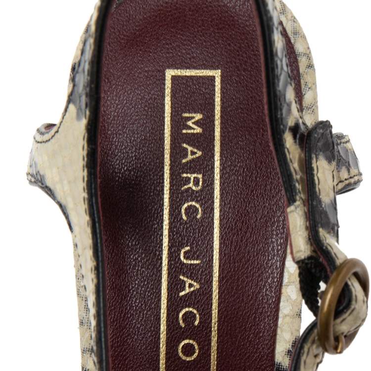 Pre Owned Marc Jacobs Black/Beige Python Embossed Leather Criss Crss Platform Ankle Strap Size 36