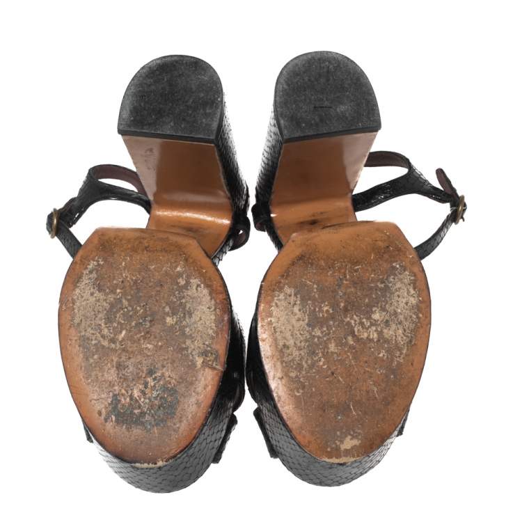 Pre Owned Marc Jacobs Black Python Embossed Leather Ankle Strap Sandals Size 36