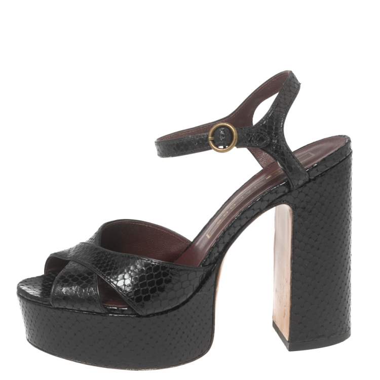 Pre Owned Marc Jacobs Black Python Embossed Leather Ankle Strap Sandals Size 36