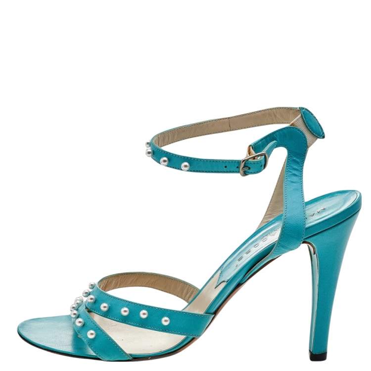 Pre Owned Marc Jacobs Blue Leather Embellished Ankle Strap  Sandals Size 38
