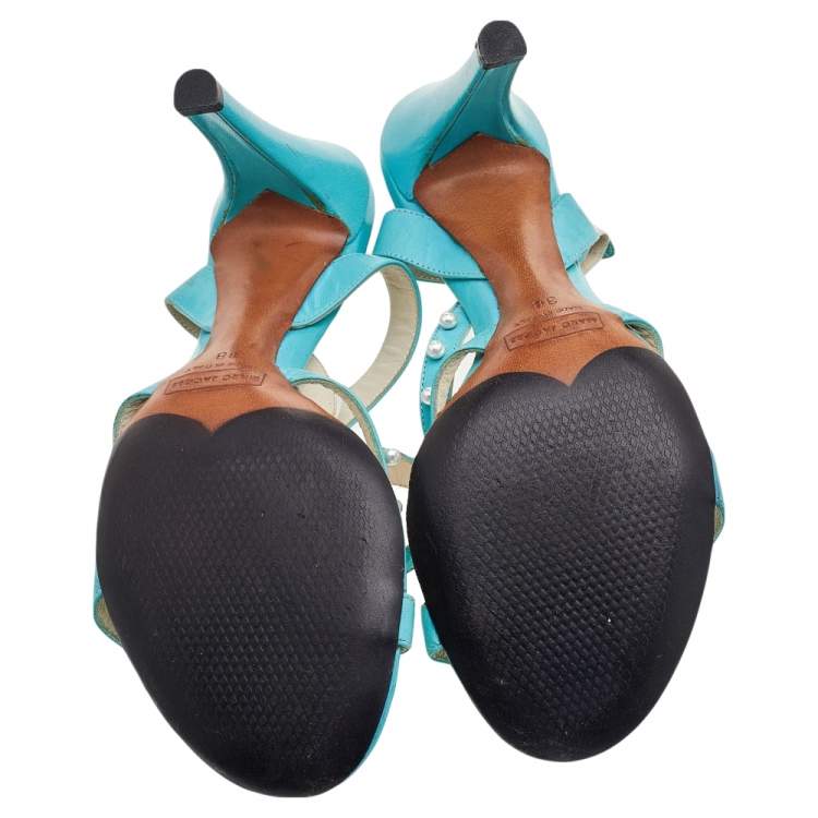 Pre Owned Marc Jacobs Blue Leather Embellished Ankle Strap  Sandals Size 38