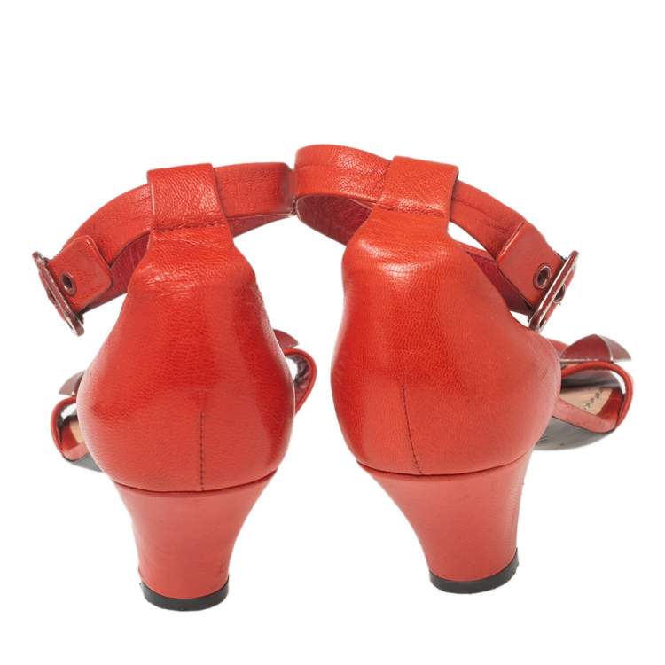 Pre Owned Marc Jacobs Red Leather  Studded Ankle Strap Sandals Size 37