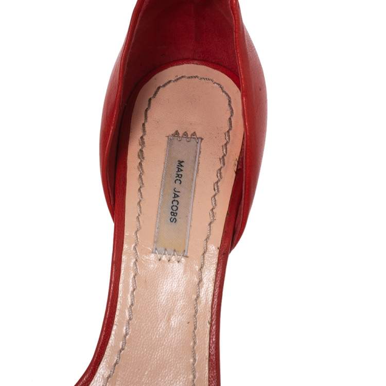 Pre Owned Marc Jacobs Red Leather  Studded Ankle Strap Sandals Size 37