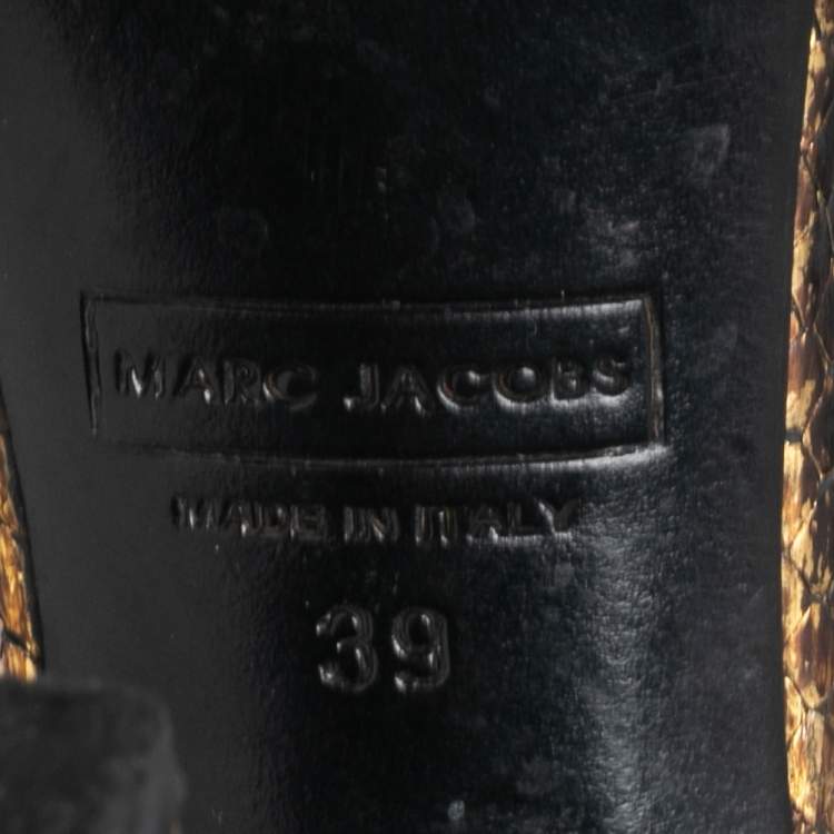 Pre Owned Marc Jacobs Metallic Gold Python Ankle Strap Sandals Size 39