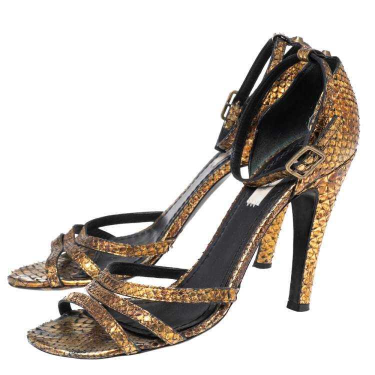 Pre Owned Marc Jacobs Metallic Gold Python Ankle Strap Sandals Size 39