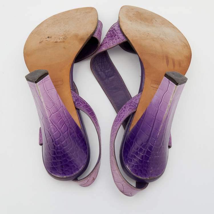 Pre Owned Marc Jacobs Purple Croc Embossed Leather Slingback Sandals Size 39