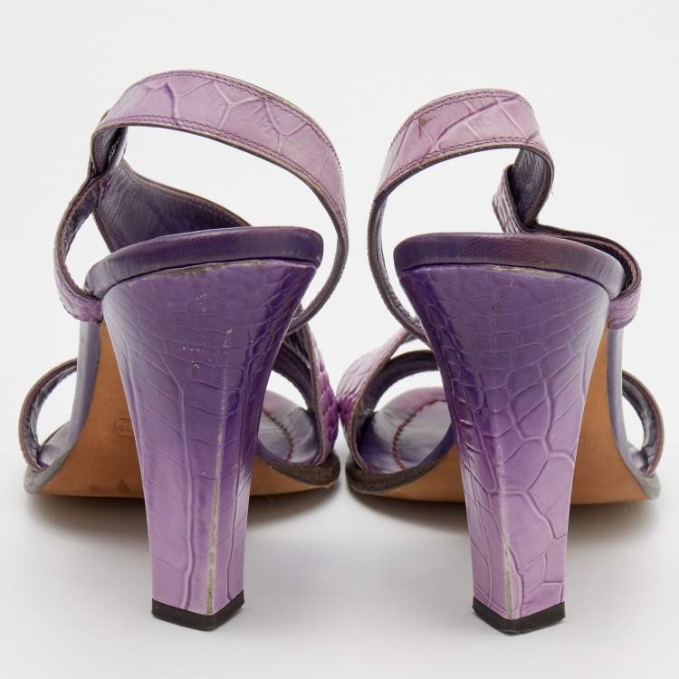 Pre Owned Marc Jacobs Purple Croc Embossed Leather Slingback Sandals Size 39
