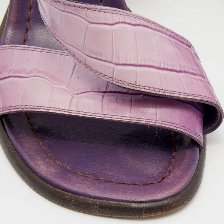 Pre Owned Marc Jacobs Purple Croc Embossed Leather Slingback Sandals Size 39
