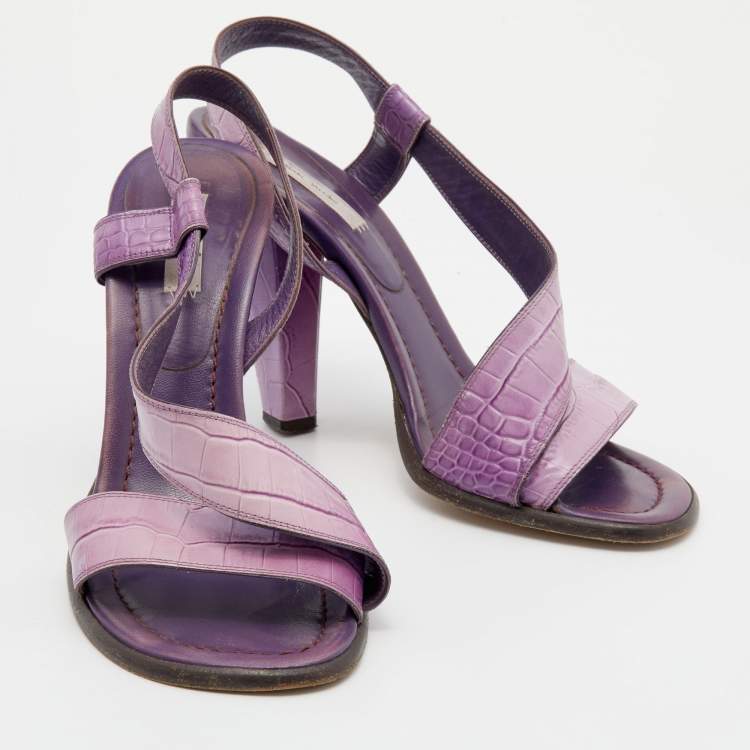 Pre Owned Marc Jacobs Purple Croc Embossed Leather Slingback Sandals Size 39