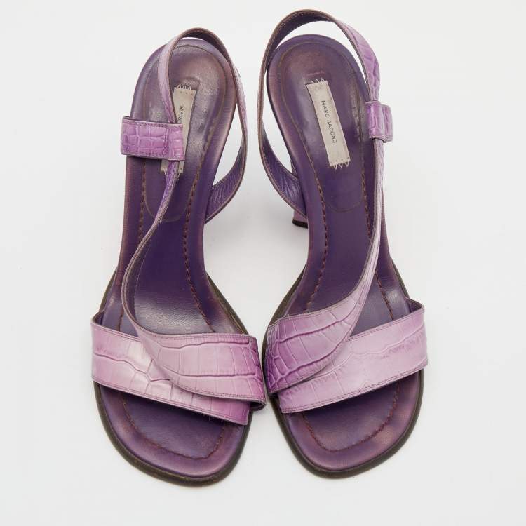 Pre Owned Marc Jacobs Purple Croc Embossed Leather Slingback Sandals Size 39