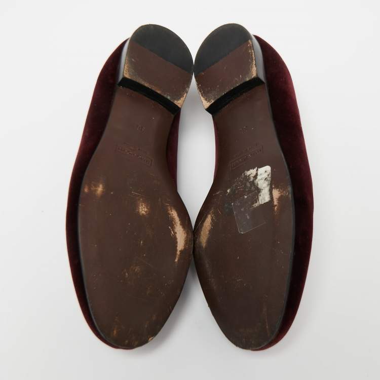 Pre Owned Marc Jacobs Burgundy Velvet Embroidered Smoking Slippers Size 36