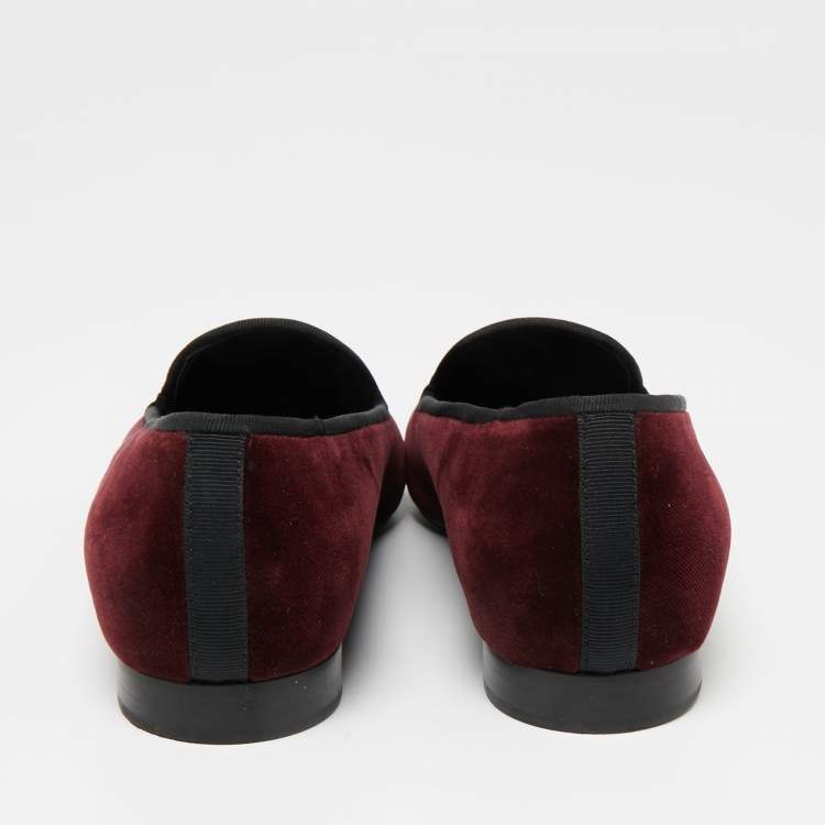 Pre Owned Marc Jacobs Burgundy Velvet Embroidered Smoking Slippers Size 36
