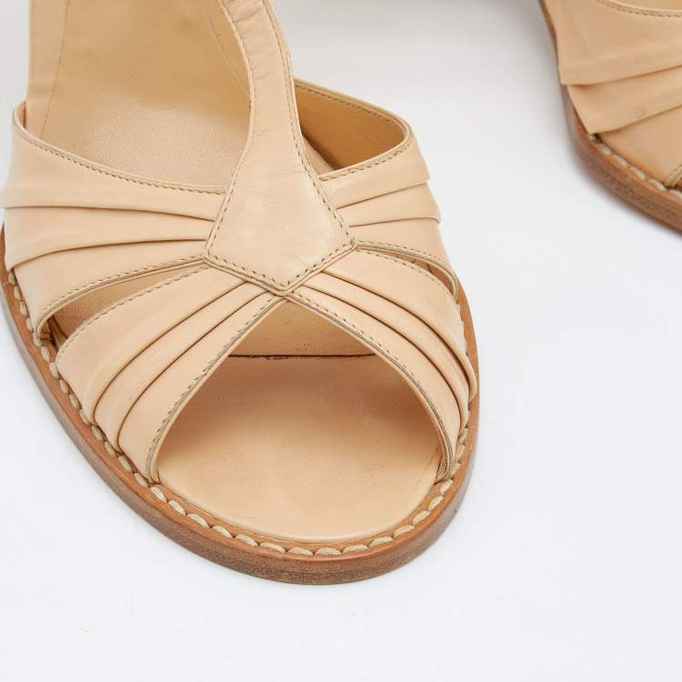 Pre Owned Marc Jacobs Beige Leather Ankle Strap Wedge Sandals Size 39.5