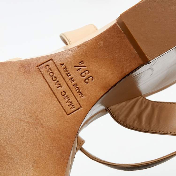 Pre Owned Marc Jacobs Beige Leather Ankle Strap Wedge Sandals Size 39.5