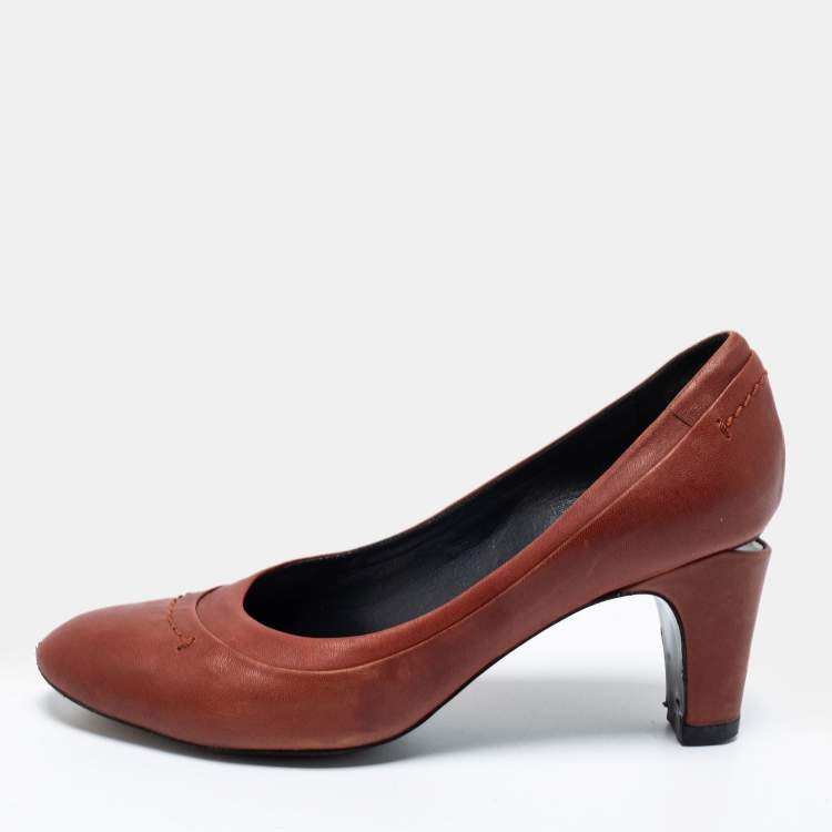 Pre Owned Marc Jacobs Brown Leather Round Toe Pumps Size 36.5