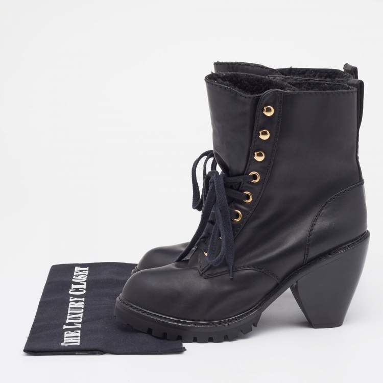 Pre Owned Marc Jacobs Black Leather Fur Lined Ankle Length Boots Size 41