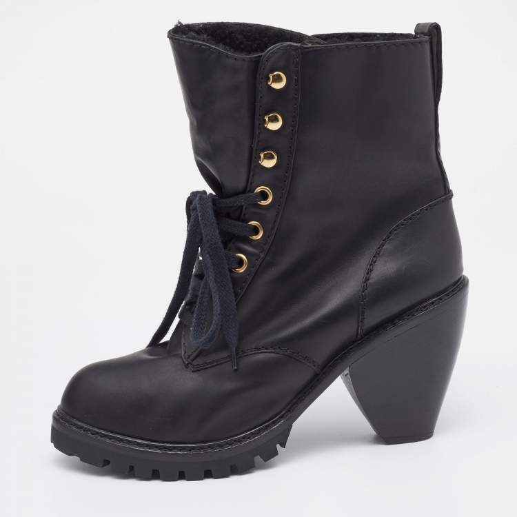 Pre Owned Marc Jacobs Black Leather Fur Lined Ankle Length Boots Size 41