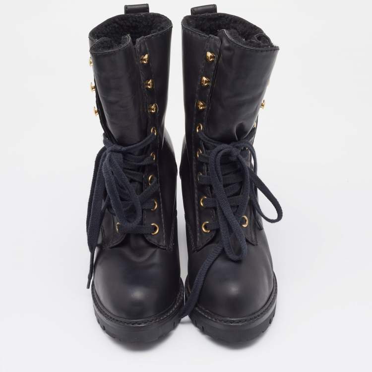 Pre Owned Marc Jacobs Black Leather Fur Lined Ankle Length Boots Size 41