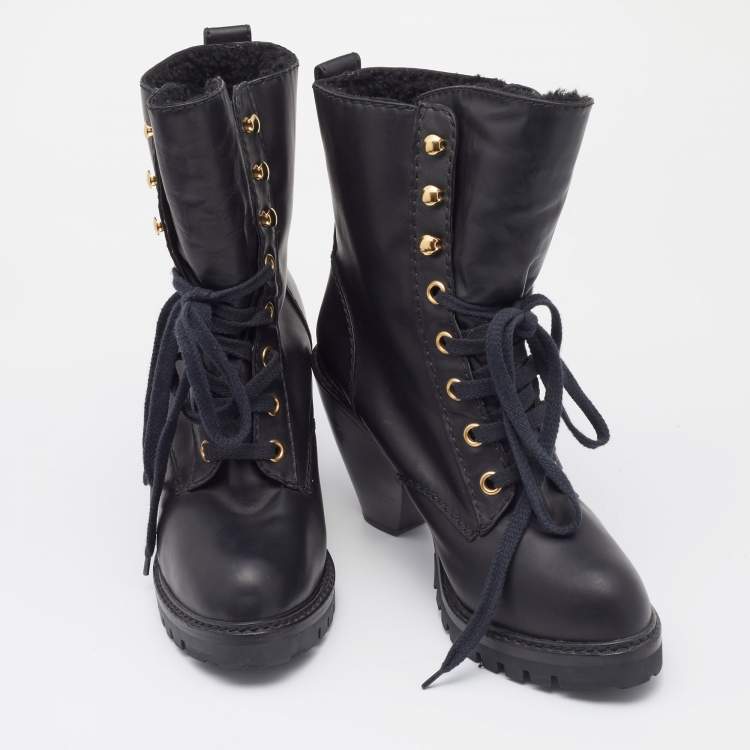 Pre Owned Marc Jacobs Black Leather Fur Lined Ankle Length Boots Size 41