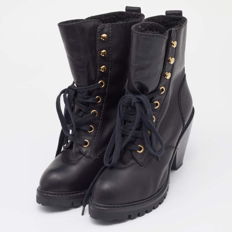 Pre Owned Marc Jacobs Black Leather Fur Lined Ankle Length Boots Size 41